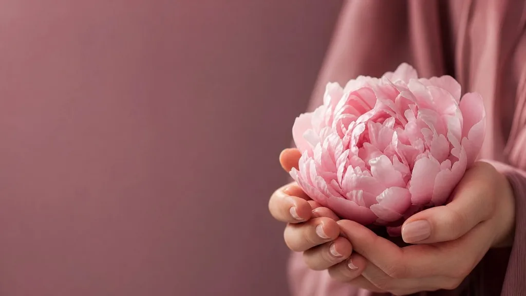 Manos sosteniendo una peonía — cuidado especializado en diagnóstico de endometriosis